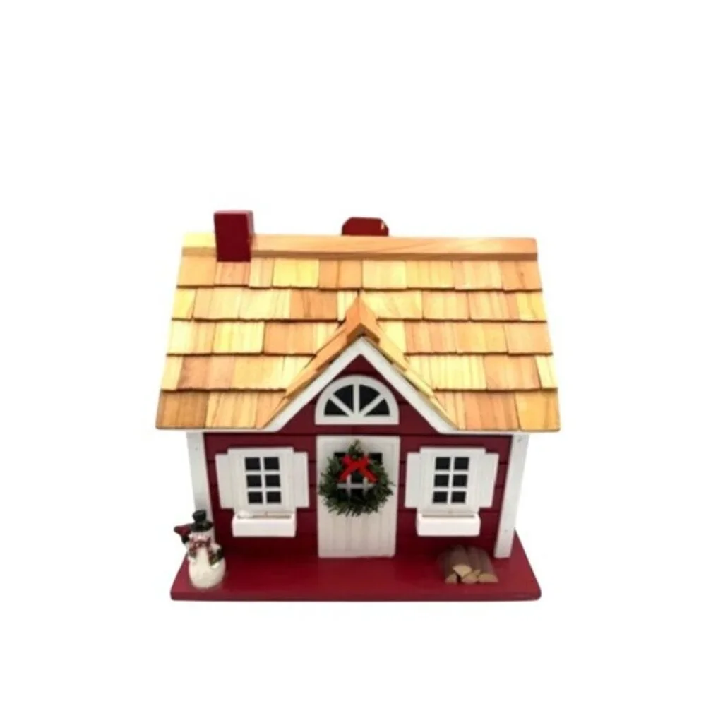 NWT Decorative Red & White Birdhouse w/Shingle Roof & Festive Holiday Accents